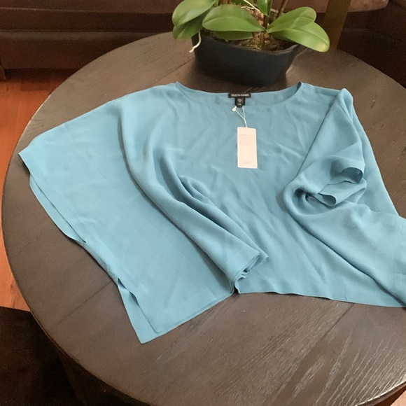- NWT Eileen Fisher RIVER Sheer Silk Georgette Bateau Neck Top - Picture 6 of 10